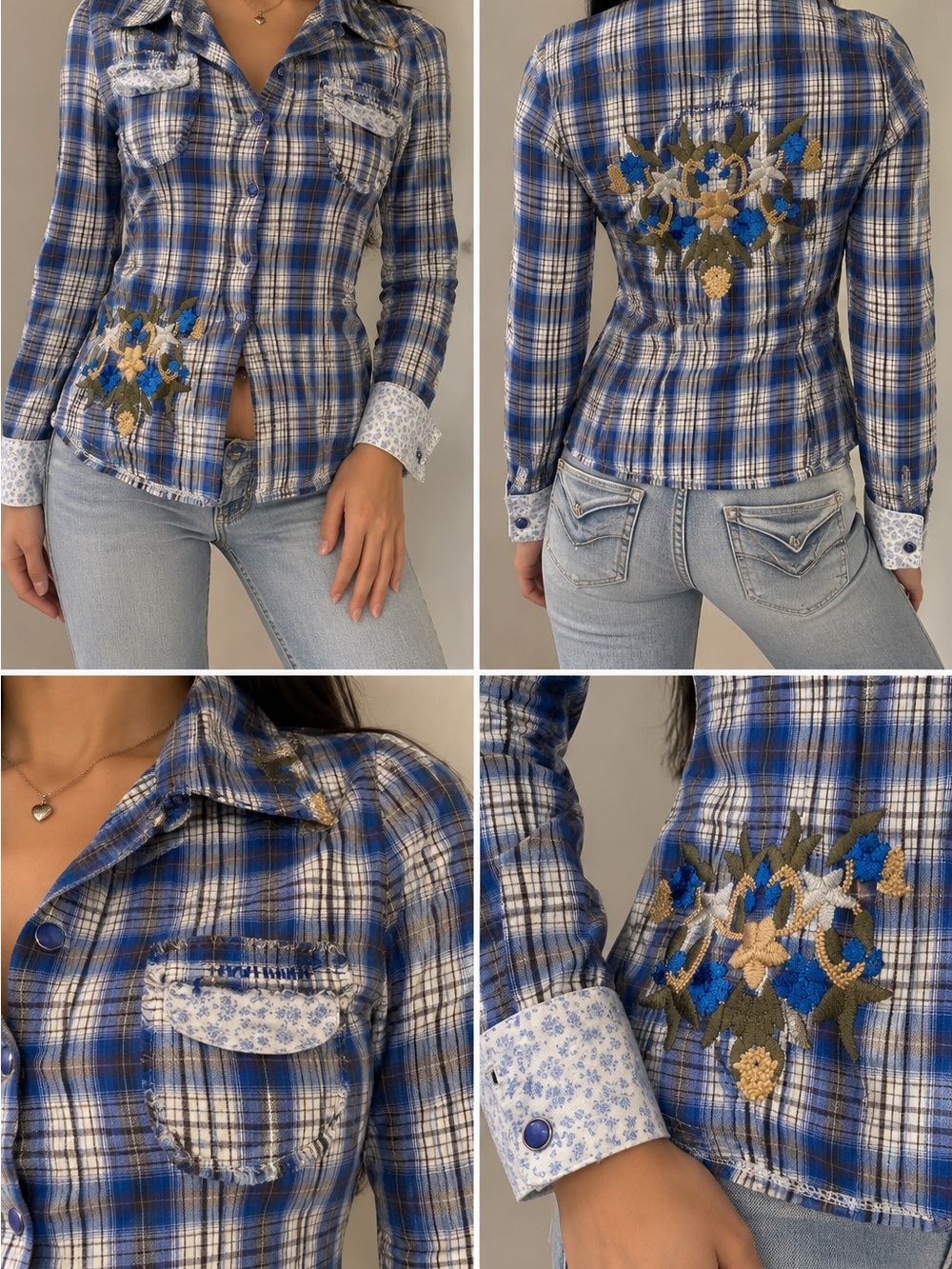 Romeo & Juliet Couture Embroidered Plaid Western Shirt Size M
